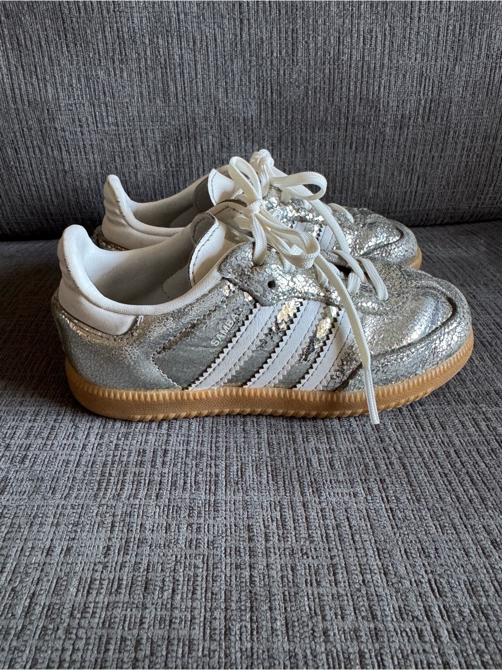 Adidas Toddler Silver Glitter Sneakers with Gum Sole